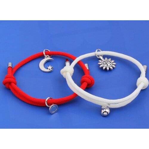 2Pcs Couple Match Bracelets Sun & Moon Magnetic Knitted Bracelet Sets Couple Friends Students Relationship Adjustable Love