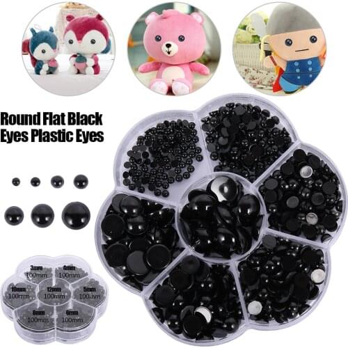 3-12mm 500pcs Round Flat Black Eyes Plastic Eyes for Dolls Making Toys for Teddy Bear Dolls Amigurumi DIY Doll Accessories