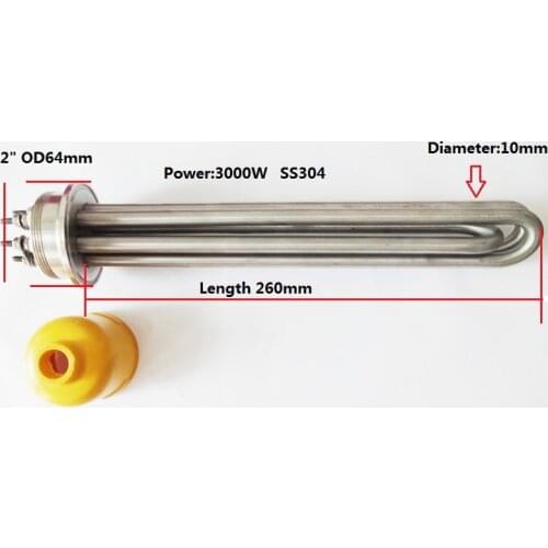 3 kW, 220/380V, Heating Part Length 260mm SS304 Tri-clamp 2" OD64 Terminals Water Tank Flange Heating Element