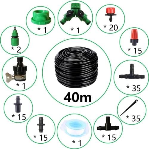 40m Drip Irrigation Kit,Patio Plant Watering Kit Garden Agriculture Greenhouse Mist Cooling Irrigation System Automatic Micro Fl