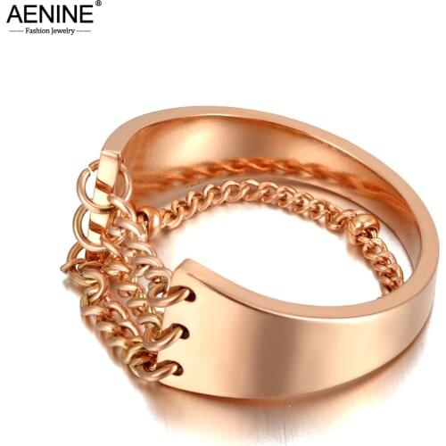 AENINE Кольцо Женское Stainless Steel Bohemia Party Ring Rose Gold Creative Geometric Chain Rings Jewelry For Women AR20044