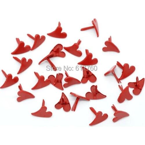Free shipping-100pcs Red Pastel Heart Brads Scrapbooking Embellishment 12x11mm E10173