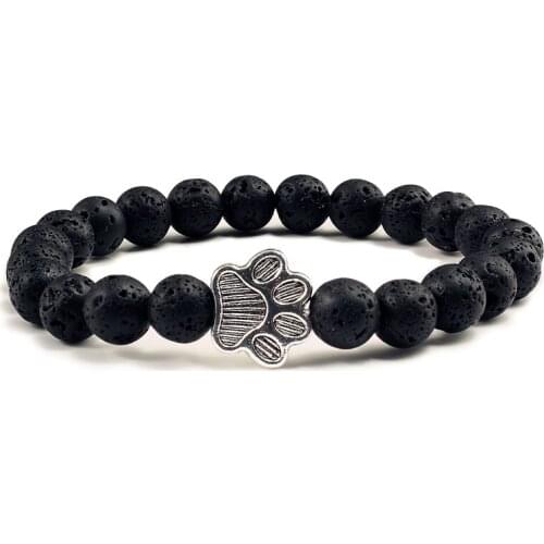 New Fashion Natural Stone Beads Metal Cat Claw Elastic Bracelets Men Lava Distance Bracelet Holiday Gift Ladies Couple Jewelry