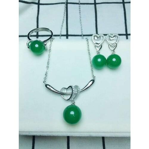 C41#925 silver inlaid natural chalcedony set, the jade face is clean and translucent