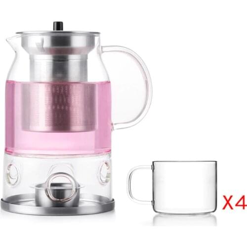 Modern Design Teapot with Infuser & Candle Warmer 600 ml Plus 4 Pieces Tea Cups,Complimentry Candle Pack,Tea Set