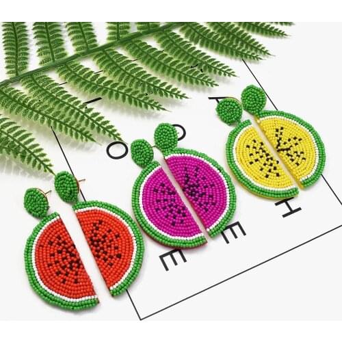 Colorful Resin Bead Wedding Earrings For Girls Bridal Crystal Fruit Watermelon Drop Earrings Summer Beach Indian African Jewelry