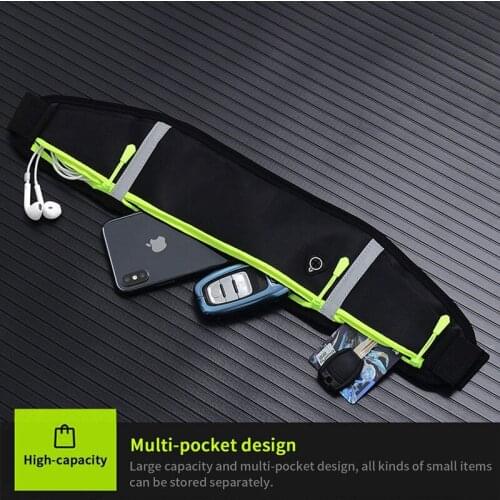 Double Zipper Three Pockets Lycra Plus Double Layer Fabric PU Wafterproof Sports Mobile Phone Waist Pack Pocket