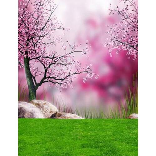 Peach Blossom Tree Stone on Green Lawn Spring Photography Backdrops for Photo Studio Fotografie Achtergronden Scenic 150cm*200cm