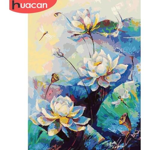 HUACAN Oil Painting By Numbers Lotus Flowers HandPainted Kits Drawing Canvas DIY Pictures Home Decoration Gift