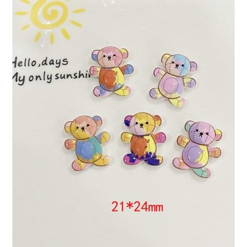 10Pcs Flat Back Resin Cabochon Colorful Kawaii Bear For Hair Bow Center Scrapbooking Phone Case Decoration Craft :21X24mm