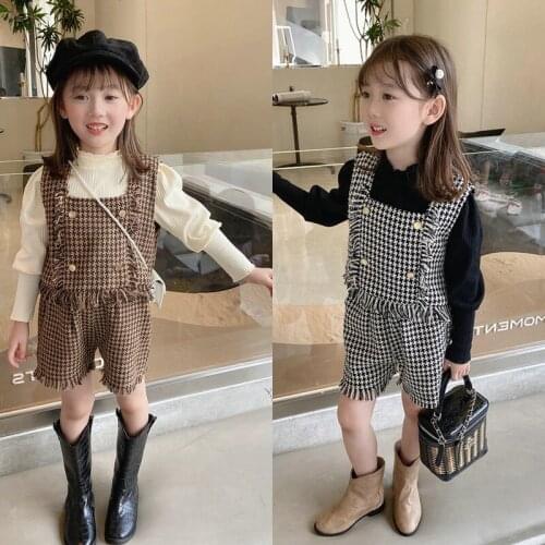 Girls Suits Plaid Tops with Shorts and Bottoming Shirts 2021 Autumn and Winter Clothing New Children Clothing Three-piece Suits