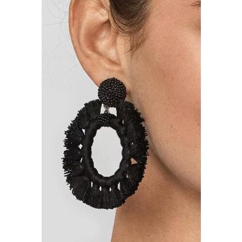 MANILAI Handmade Cotton Tassel Big Earrings Beads Earrings For Women Boho Statement Drop Dangle Earring Bijoux femme 2020