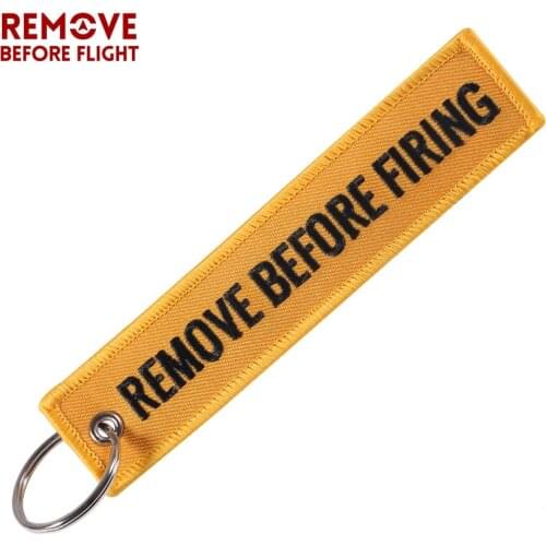 Fashion Jewelry Chain Keychain for Fire Fighters Yellow REMOVE BEFORE FIRING Keychain Embroidery Key Rings Custom Key Fob