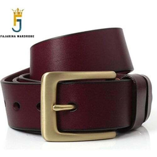 FAJARINA Mens 3.8cm Width Top Quality Cowhide Mens Retro Styles Fashion Genuine Leather Brass Buckle Belts for Men N17FJ530