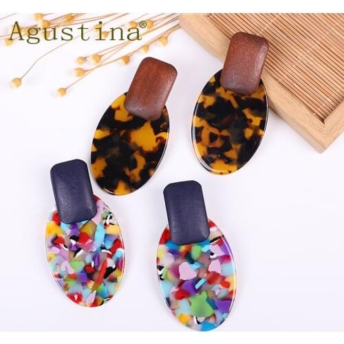 New fashion Acrylic Earrings geometric Leopard Print Dangle Earrings for Women Colorful Resin vintage wood Earing Female Jewelry