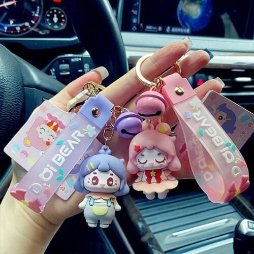 New Cartoon Purple Pink Girl Key Chain PVC Princess Toy Keychain Backpack Charm Key Ring Birthday Gifts For Children Girl