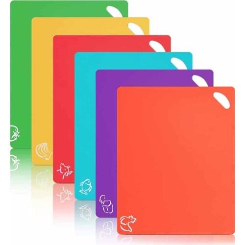 6 Color Plastic Kitchen Cutting Board Mat Set Flexible with Food Icons Non-slip Chopping Board Dishwasher Safe Kitchen Supplies