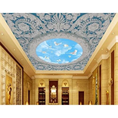Customize 3d ceiling wallpaper Living room bedroom Plaster line embossed blue sky ceiling photo wallpapers 3d