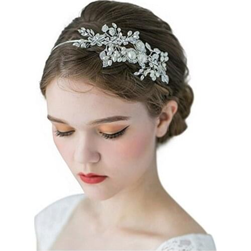 Luxury Clear Crystal Bridal Headband Pearls Wedding Hair Accessories Headpiece Women Crowns Pageant Hair Vine