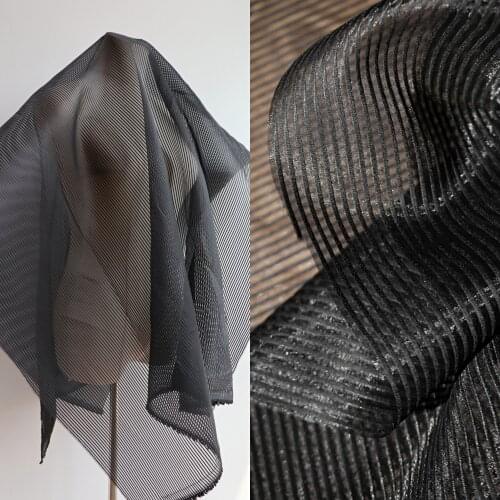 Wide 150cm Gothic 3D Black Horizontal Stripe Perspective Texture Organza Creative Designer Fashion Show Fabric Tissus Telas