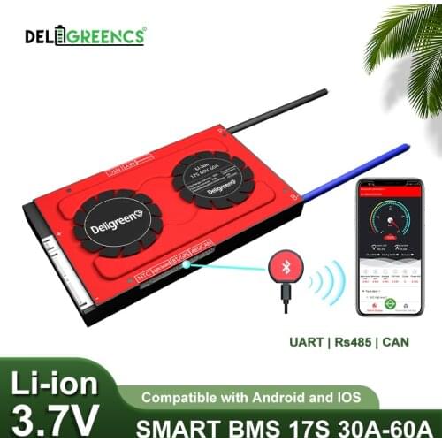 Smart BMS 17S 30A 40A 60A with Bluetooth UART 485 CAN for 60V Li-ion Battery for EV Ebike Power storage