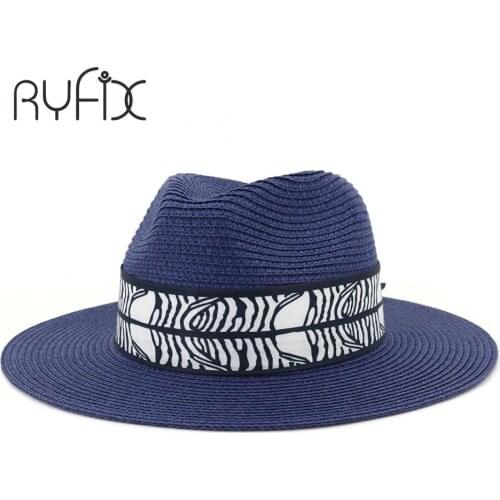 Summer leisure men and women black and white wide ribbon personalized holiday straw hat HA149
