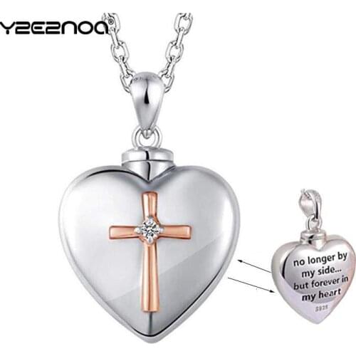 Heart Shaped Memorial Urns Necklace Human/ Pet Ash Casket Cremation Pendant Cross Stainless Steel Jewelry Can Open