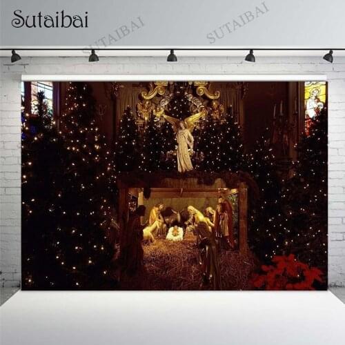 Christian Jesus Birth Scene Backdrop Christmas Nativity Party Vinyl Fireplace Decorations Photography Background Photo Studio