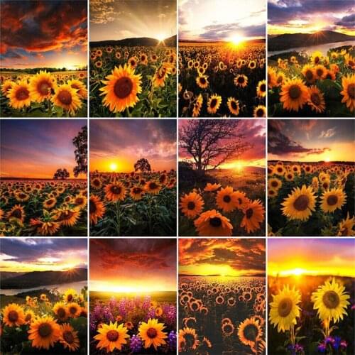 Yumeart 5D Diamond Painting Sunset Picture of Rhinestones Sunflower Diamond Mosaic Full Square Landscape Cross Stitch Wall Decor