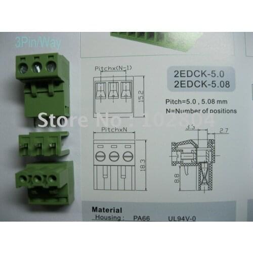 Green 3way/pin 5.08mm Screw Terminal Block Connector 100 pcs per Lot