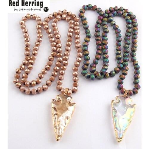 Fashion Bohemian Tribal Jewelry Long Crystal Glass Knotted Crystal Arrowhead Necklaces For Women Ethnic Necklace