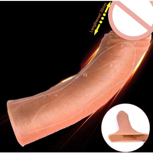 Liquid Silicone Penis Extender Sex Toys For Men Reusable Condoms Realistic Penis Sleeve Dick Cover Dildo Enlargement Sex Product