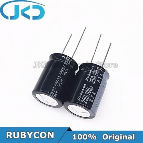 10pcs RUBYCON 100UF 250V 18*25mm 105℃ 100UF250V 250V100UF 18x25mm Aluminum Electrolytic Capacitor