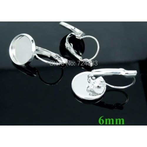 10pcs Silver Plated Brass 6mm Round Bezel French Lever Earrings Glass Cameo Cabochons Base Blanks Earrings Findings