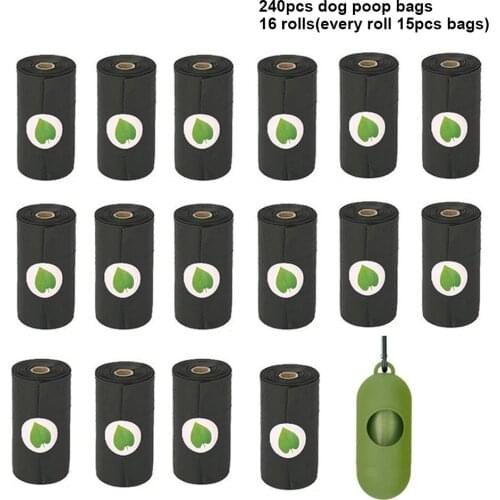 16 rolls Pet Dog Poop Bag with Dispenser Dog Waste Bags Leak-Proof Degradable 15 pcs Doggy Bags Per Roll Disposable Garbage Bag