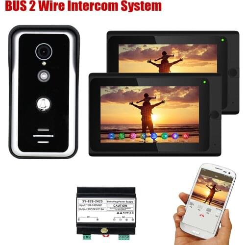 Wifi Bus 2 Wire Video Doorbell Intercom System 7 Inch Color Monitor 1000TVL Camera Waterproof Night Vision Remote APP Unlocking