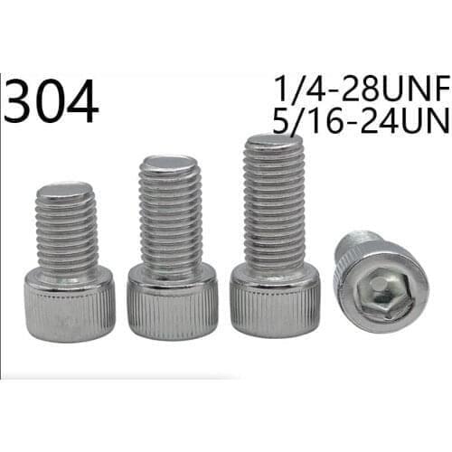 20PCS 5/16-24UNF 304 Stainless Steel US Fine Thread Screw Cylinder Hex Head Screw GB Thread Bolt 5/16-24 *1/2 To 5/16-24*1