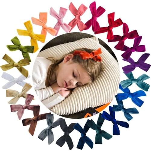 23 pcs/23 pairs 4Inch Velvet Fabric Handtied Hair Bows DIY Baby Kids Headband Children Hairpins Barrettes Boutique Accessories