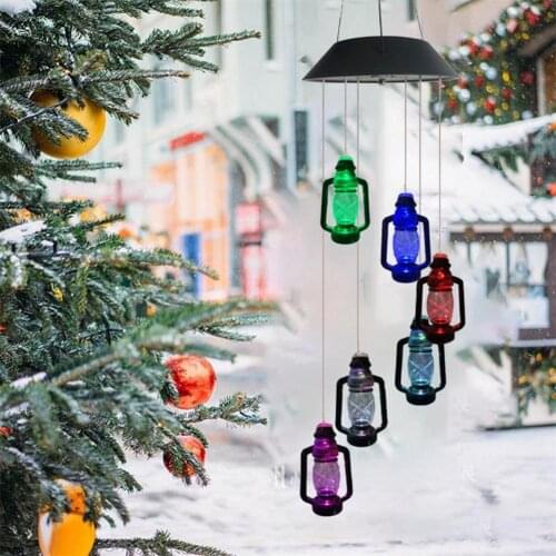 ABS Beautiful Solar Powered Wind Chime Lamp Black Solar Wind Chime Light Kerosene Bottle Design for Outdoor