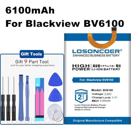LOSONCOER 457094P BV6100 Battery 6100mAh 6.88inch for Blackview BV6100 Mobile Phone Battery Free tools Stand Holder Stickers