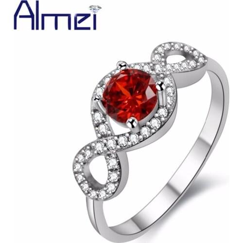 Almei Wedding Rings For Women Red Stone Engagement Ring Female Womens Cubic Zirconia Charms Jewellery Mother Day Gift Y353