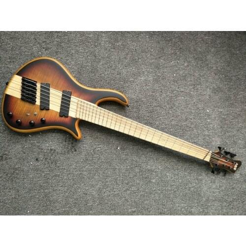 Free shipping bass black hardware matte yellow color bass wholesale 6 string active pickups bass guitar