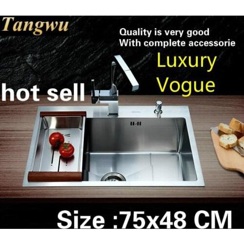 Free shipping Hot sell luxury kitchen manual sink single trough 304 food grade stainless steel standard big 750x480 MM