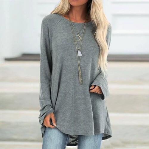 Casual Cotton Womens Tops And Blouses Autumn Solid Long Sleeve Tunic Shirts Plus Size Vintage O Neck Female Blouses Shirt 5XL