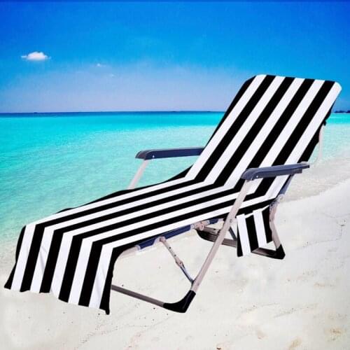 Boho Multicolor Stripe Print Chaise Lounge Chair Cover Microfiber Beach Bath Towel with Side Pockets for Patio Sun Lounger Sunba