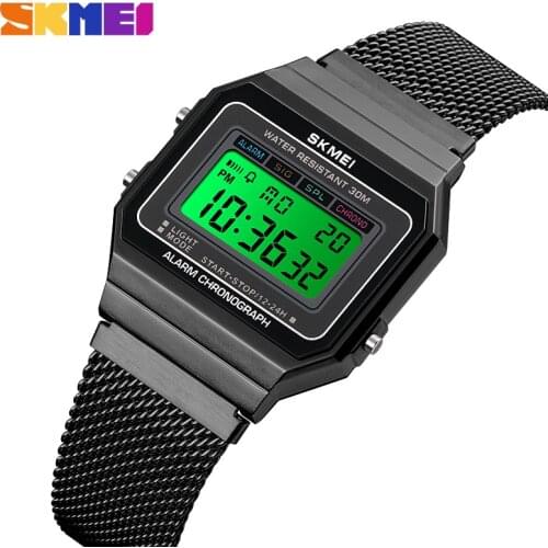 SKMEI Luxury Fashion Classic Men Women Watches Stainless Steel LED Alarm Stopwatch Simple Digital Wristwatches reloj hombre