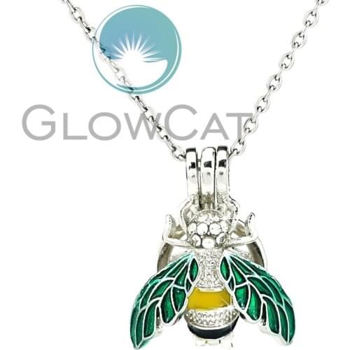 Colors Enamel Rhinestone Insect Fly Beads Cage Locket Pendant Perfume Diffuser Pearl Cage Necklace KK1059
