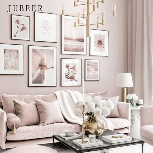 Nordic Style Flowers Picture Prints Pink Wall Art Home Decoration Paintings on The Wall Modern Beach Poster Pictures for Room