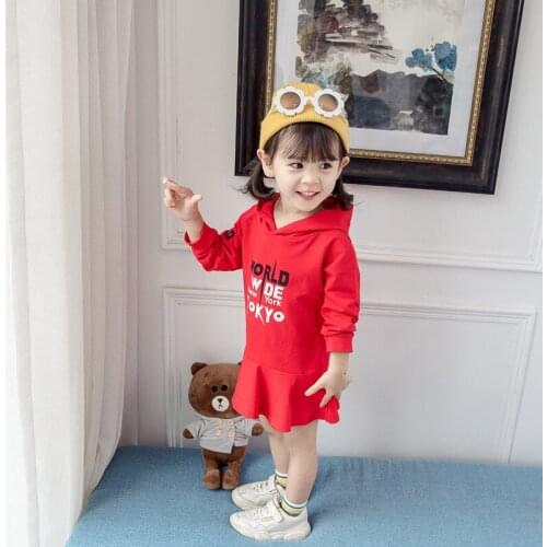 Baby Kids Girl Autumn Dress letter Print Long Sleeve Hooded Pullover Sweatshirt Dress Girls Toddler Baby Clothes 1-6Y