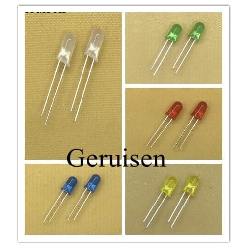 F5 5 colors x20pcs =100pcs 5MM Round Yellow White Red Green Blue Diffused Round DIP Diode LED Lamp Light
